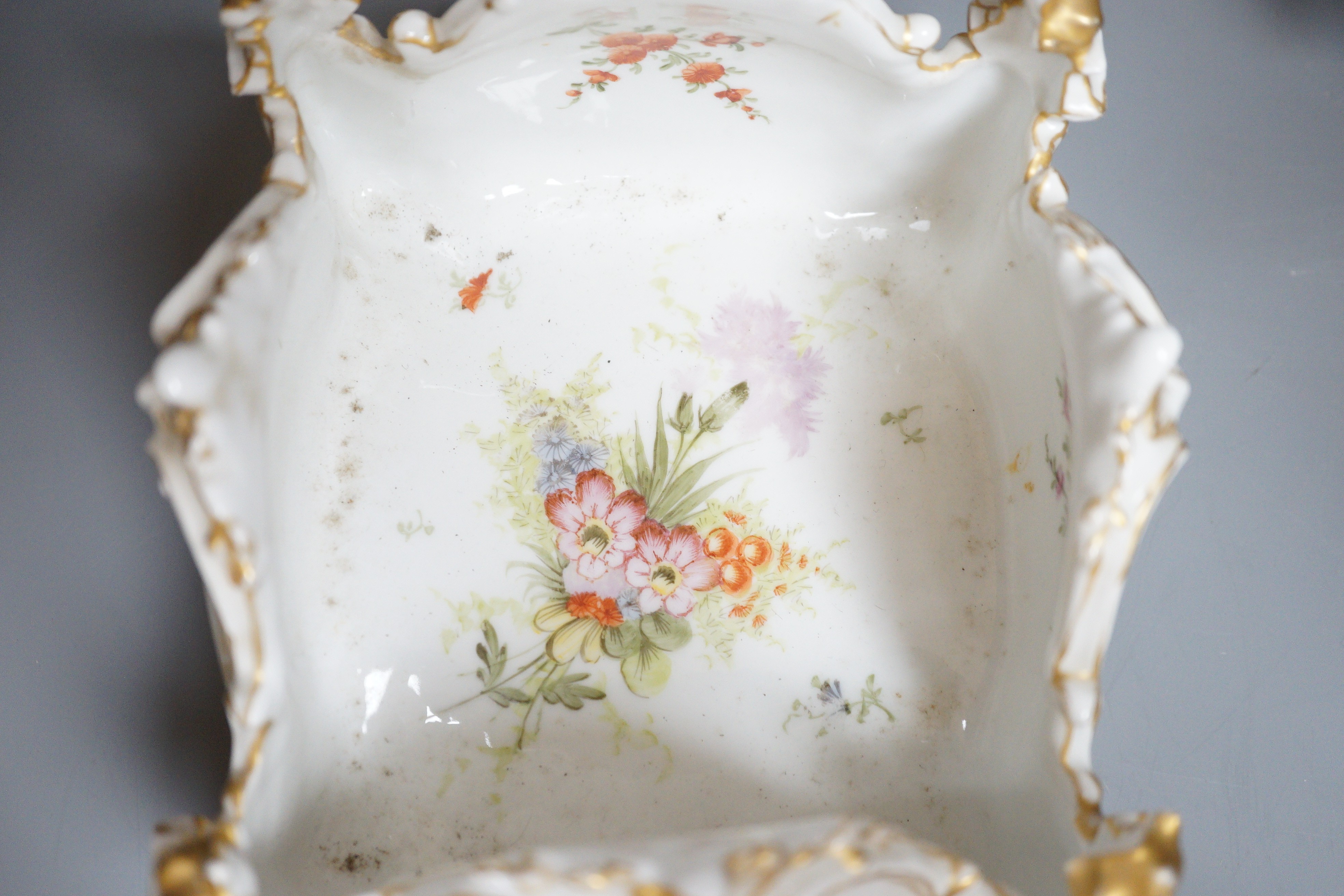 A pair of 19th century continental porcelain tazzas together with a smaller example and planter (4), tallest 19cm